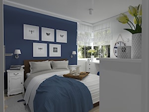 Elegancki Haber_Pyskowice - Średnia biała niebieska z biurkiem sypialnia - zdjęcie od INFORMA Pracownia Architektury Wnętrz