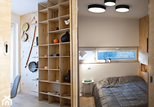 Mieszkanie w sklejce - Mała biała sypialnia, styl nowoczesny - zdjęcie od Labezka Designers