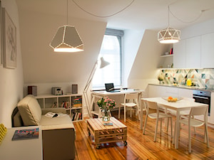 Mieszkanie dla studenta - Mały biały salon z kuchnią z jadalnią, styl nowoczesny - zdjęcie od Labezka Designers
