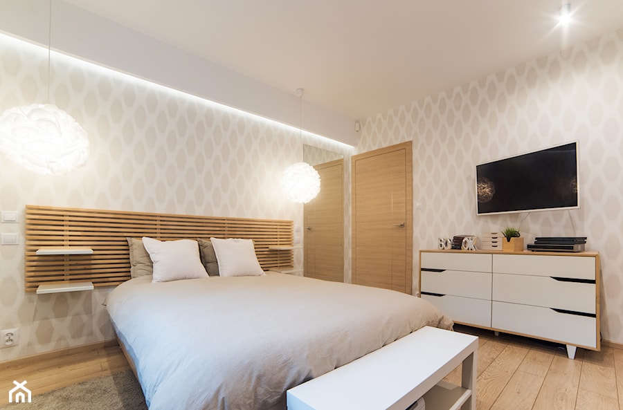 Mieszkanie w Poznaniu - Średnia biała szara sypialnia, styl nowoczesny - zdjęcie od Vivere Colorito