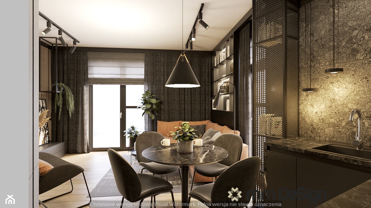 Loftowy salon z aneksem kuchennym. MM DeSign - zdjęcie od MM DeSign Małgorzata Mazur - Homebook