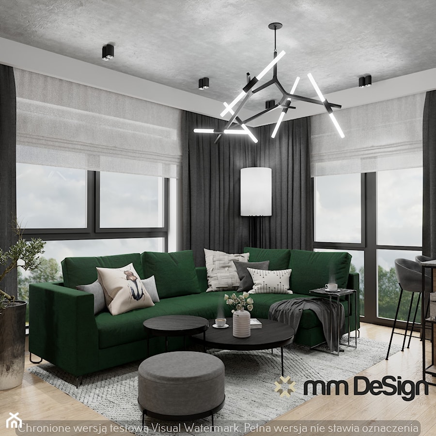 Salon z czarną cegłą. MM DeSign. Projektowanie wnętrz Małgorzata Mazur. - zdjęcie od MM DeSign Małgorzata Mazur