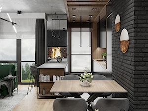Salon i kuchnia z czarną cegłą. MM DeSign. Projektowanie wnętrz Małgorzata Mazur. - zdjęcie od MM DeSign Małgorzata Mazur