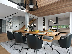 OTWARTY 1 - piętrowy dom z płaskim dachem - Duża biała brązowa szara jadalnia w kuchni, styl nowoczesny - zdjęcie od DOMY Z WIZJĄ - nowoczesne projekty domów