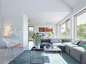 EKONOMICZNY 2B - dom z antresolą - Średni biały salon, styl minimalistyczny - zdjęcie od DOMY Z WIZJĄ - nowoczesne projekty domów