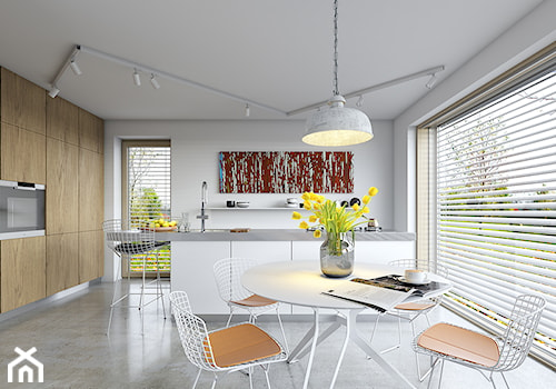 EKONOMICZNY 2B - dom z antresolą - Średnia biała jadalnia w kuchni, styl skandynawski - zdjęcie od DOMY Z WIZJĄ - nowoczesne projekty domów