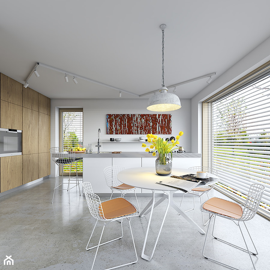 EKONOMICZNY 2B - dom z antresolą - Średnia biała jadalnia w kuchni, styl skandynawski - zdjęcie od DOMY Z WIZJĄ - nowoczesne projekty domów