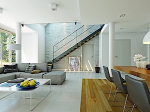 ATRAKCYJNY 1 - projekt z elewacją klinkierową - Średni biały salon z jadalnią, styl nowoczesny - zdjęcie od DOMY Z WIZJĄ - nowoczesne projekty domów