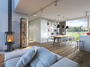 RODZINNY 2 - projekt domu z antresolą - Duża biała jadalnia w salonie, styl skandynawski - zdjęcie od DOMY Z WIZJĄ - nowoczesne projekty domów