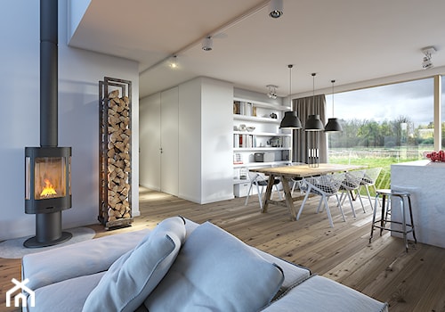 RODZINNY 2 - projekt domu z antresolą - Duża biała jadalnia w salonie, styl skandynawski - zdjęcie od DOMY Z WIZJĄ - nowoczesne projekty domów