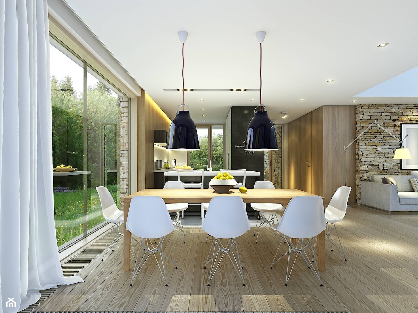 RODZINNY 1 - dom parterowy z dachem dwuspadowym - Średnia jadalnia w salonie, styl minimalistyczny - zdjęcie od DOMY Z WIZJĄ - nowoczesne projekty domów - Homebook