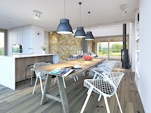RODZINNY 3 - nowoczesna „stodoła” - Średnia biała brązowa jadalnia w kuchni, styl skandynawski - zdjęcie od DOMY Z WIZJĄ - nowoczesne projekty domów