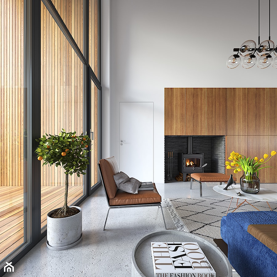 Uniwersalny 1 - tradycyjna forma, współczesne materiały - Duży biały brązowy salon, styl minimalistyczny - zdjęcie od DOMY Z WIZJĄ - nowoczesne projekty domów