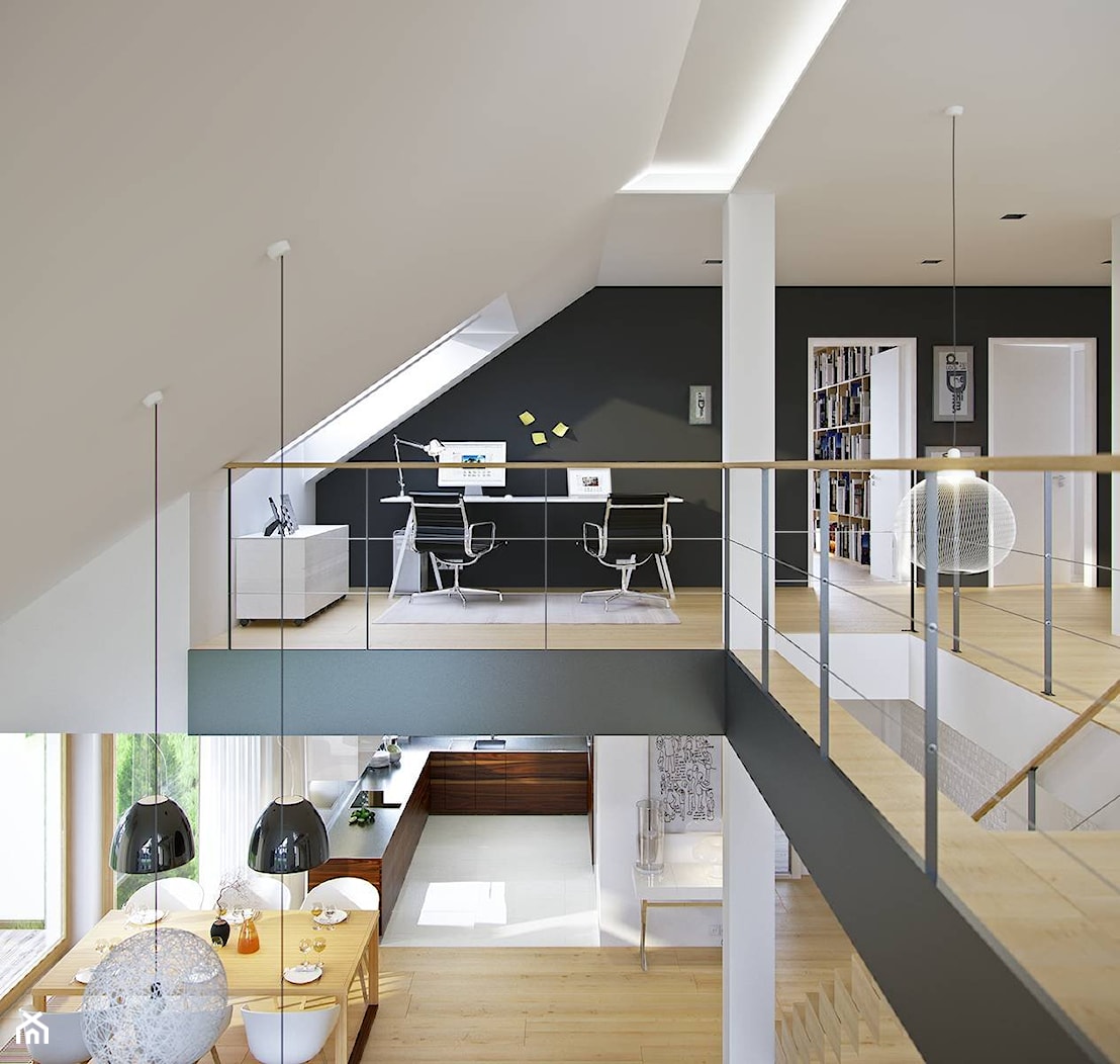 DOSKONAŁY 3 - atrakcyjny projekt dla 4-osobowej rodziny - Małe białe czarne biuro, styl minimalistyczny - zdjęcie od DOMY Z WIZJĄ - nowoczesne projekty domów - Homebook