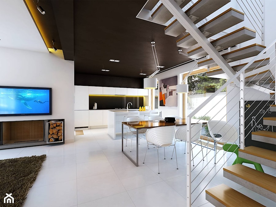 PROSTY 1 - nowoczesny dom bez okapu - Średnia biała jadalnia w kuchni, styl minimalistyczny - zdjęcie od DOMY Z WIZJĄ - nowoczesne projekty domów
