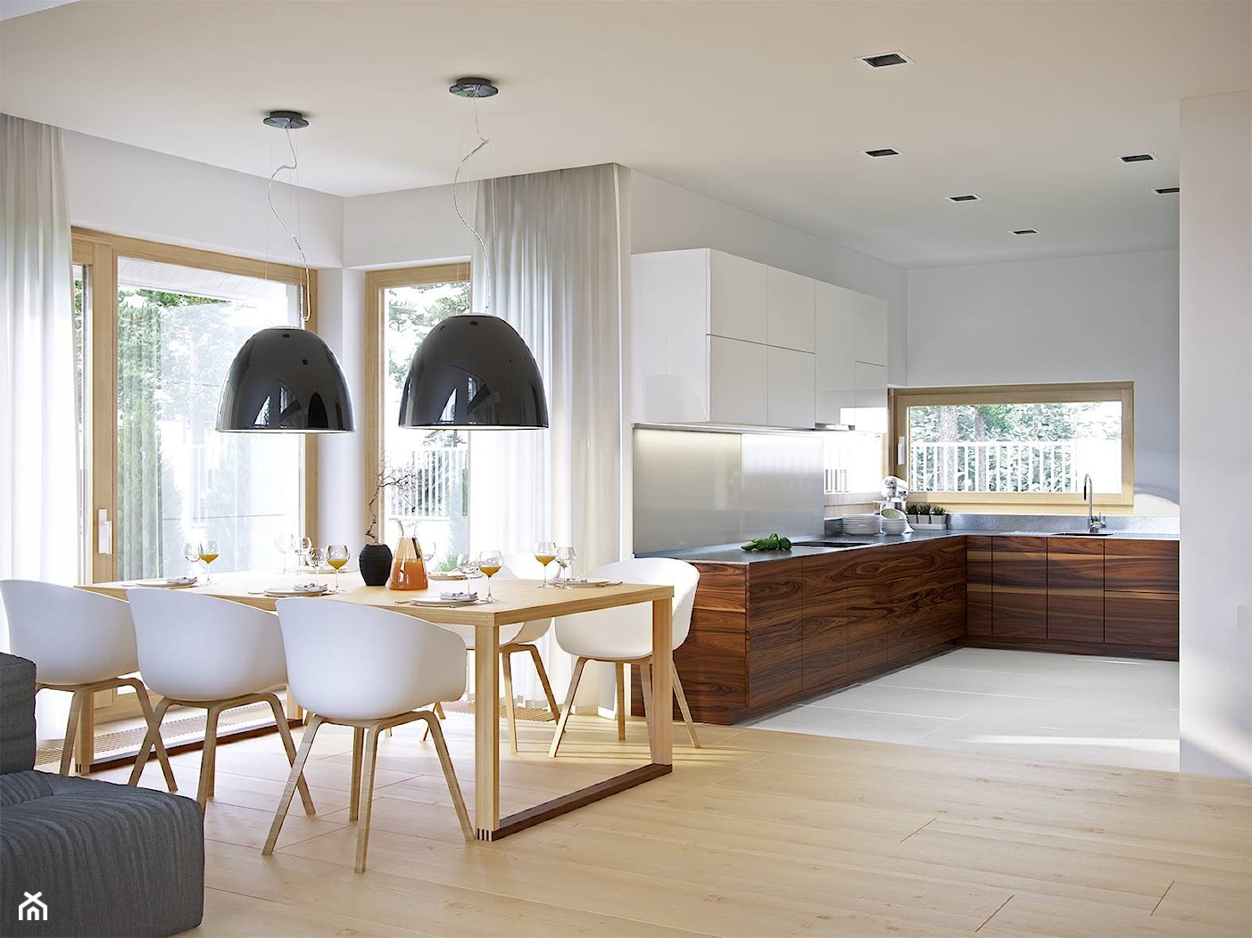 DOSKONAŁY 3 - atrakcyjny projekt dla 4-osobowej rodziny - Duża biała jadalnia w salonie, styl skandynawski - zdjęcie od DOMY Z WIZJĄ - nowoczesne projekty domów - Homebook