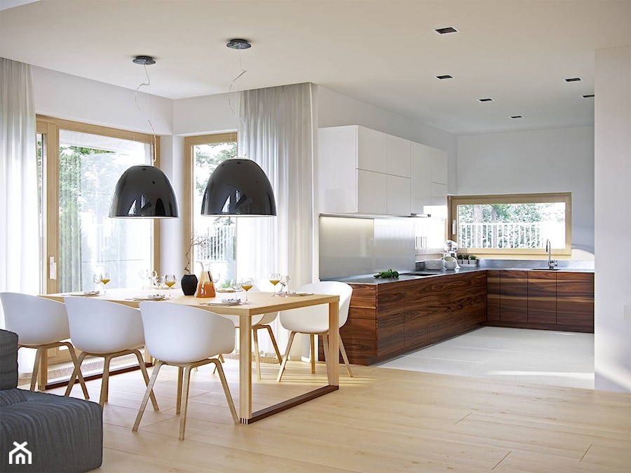 DOSKONAŁY 3 - atrakcyjny projekt dla 4-osobowej rodziny - Duża biała jadalnia w salonie, styl skandynawski - zdjęcie od DOMY Z WIZJĄ - nowoczesne projekty domów
