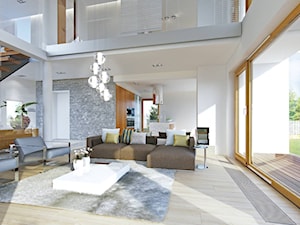 Z CHARAKTEREM 1 - nowoczesny dom z antresolą i podwójnym garażem - Duży biały salon, styl nowoczesny - zdjęcie od DOMY Z WIZJĄ - nowoczesne projekty domów