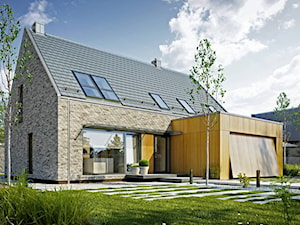 ATRAKCYJNY 1 - projekt z elewacją klinkierową - Średnie jednopiętrowe nowoczesne domy jednorodzinne murowane z dwuspadowym dachem, styl nowoczesny - zdjęcie od DOMY Z WIZJĄ - nowoczesne projekty domów