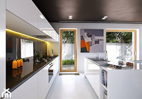 PROSTY 1 - nowoczesny dom bez okapu - Duża otwarta z zabudowaną lodówką kuchnia dwurzędowa z wyspą lub półwyspem z oknem, styl nowoczesny - zdjęcie od DOMY Z WIZJĄ - nowoczesne projekty domów