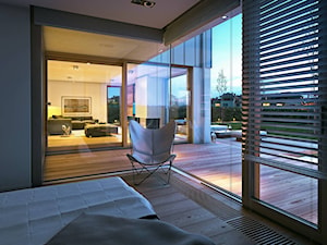NOWOCZESNY 1 - nowoczesny dom o wyrazistej bryle - Średnia biała sypialnia z balkonem / tarasem, styl skandynawski - zdjęcie od DOMY Z WIZJĄ - nowoczesne projekty domów