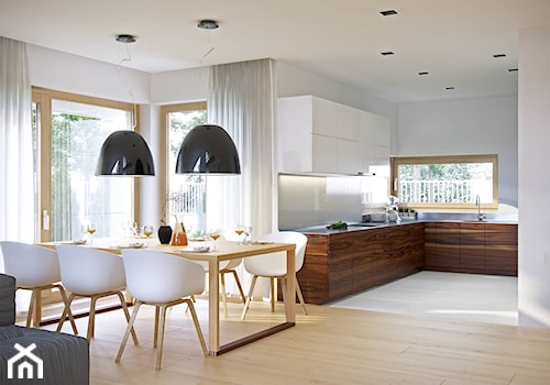 DOSKONAŁY 1 - kompaktowy dom z dwuspadowym dachem - Średnia biała jadalnia w salonie, styl skandynawski - zdjęcie od DOMY Z WIZJĄ - nowoczesne projekty domów