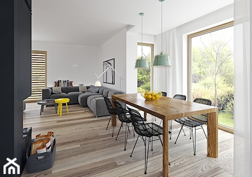Duża biała jadalnia w salonie, styl skandynawski - zdjęcie od DOMY Z WIZJĄ - nowoczesne projekty domów