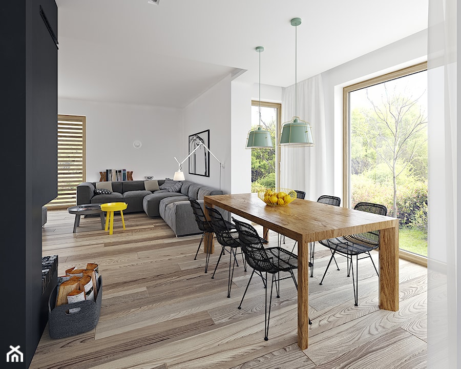 Duża biała jadalnia w salonie, styl skandynawski - zdjęcie od DOMY Z WIZJĄ - nowoczesne projekty domów