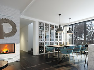 RODZINNY 4 - NOWOCZESNA STODOŁA - Duża biała jadalnia w salonie, styl skandynawski - zdjęcie od DOMY Z WIZJĄ - nowoczesne projekty domów