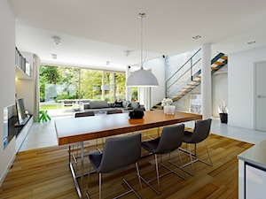 ATRAKCYJNY 1 - projekt z elewacją klinkierową - Duża biała jadalnia w salonie, styl nowoczesny - zdjęcie od DOMY Z WIZJĄ - nowoczesne projekty domów