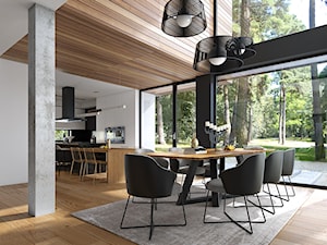 OTWARTY 1 - piętrowy dom z płaskim dachem - Duża biała brązowa czarna jadalnia w kuchni, styl nowoczesny - zdjęcie od DOMY Z WIZJĄ - nowoczesne projekty domów