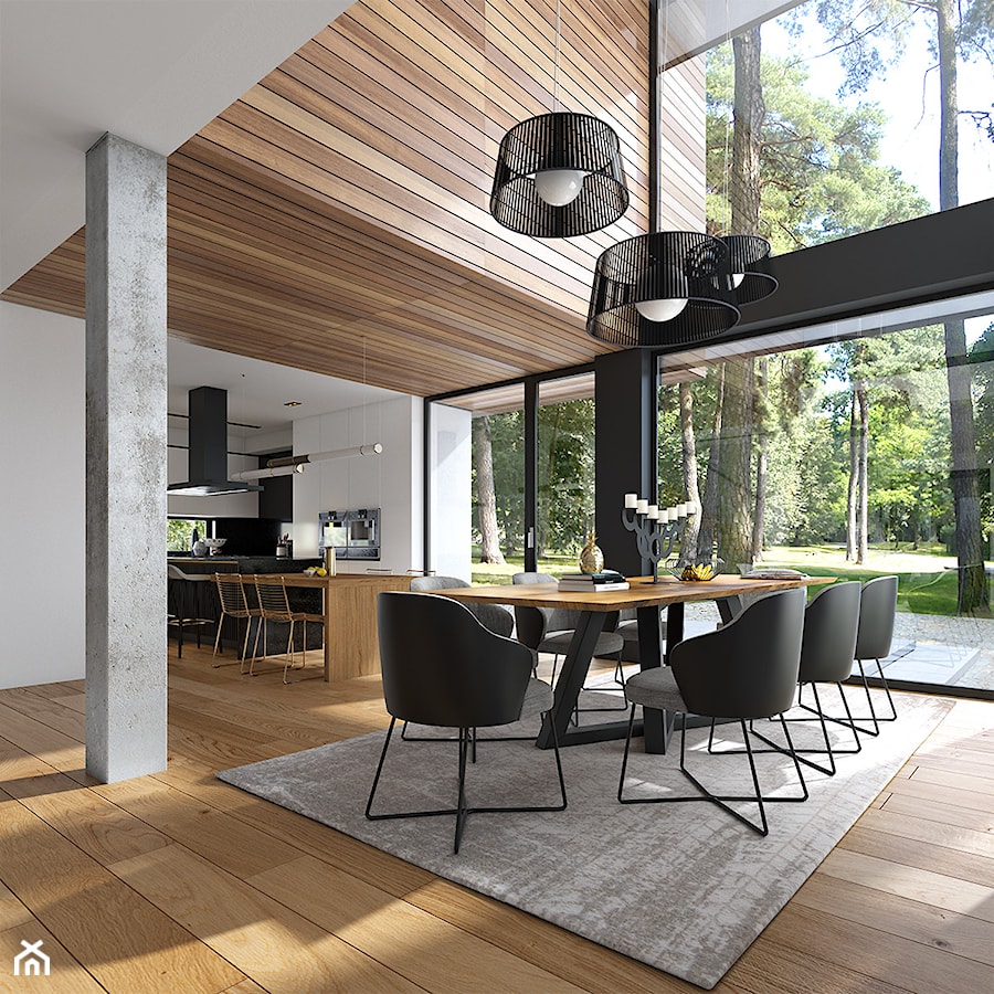 OTWARTY 1 - piętrowy dom z płaskim dachem - Duża biała brązowa czarna jadalnia w kuchni, styl nowoczesny - zdjęcie od DOMY Z WIZJĄ - nowoczesne projekty domów