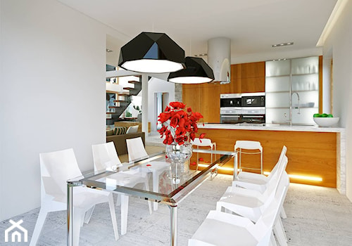 Z CHARAKTEREM 1 - nowoczesny dom z antresolą i podwójnym garażem - Średnia biała jadalnia w kuchni, styl minimalistyczny - zdjęcie od DOMY Z WIZJĄ - nowoczesne projekty domów