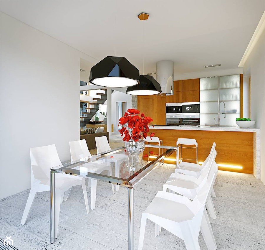 Z CHARAKTEREM 1 - nowoczesny dom z antresolą i podwójnym garażem - Średnia biała jadalnia w kuchni, styl minimalistyczny - zdjęcie od DOMY Z WIZJĄ - nowoczesne projekty domów