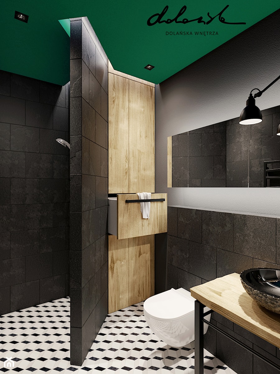 ŁAZIENKA_dla_M_wersja_z_zielonym_sufitem - Mała łazienka, styl nowoczesny - zdjęcie od DOLAŃSKA WNĘTRZA