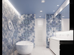 ŁAZIENKA_RODZINNA_wersja_niebieska - Mała bez okna z dwoma umywalkami łazienka, styl nowoczesny - zdjęcie od DOLAŃSKA WNĘTRZA