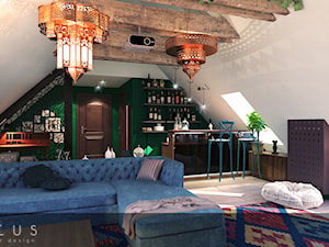 Poddasze Bielawa - Duży biały zielony salon z jadalnią, styl nowoczesny - zdjęcie od INTUS DeSiGn