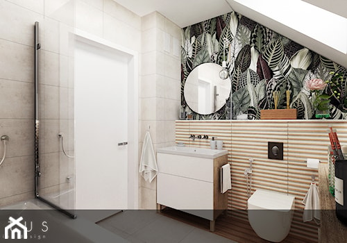 Dom Tychy - Średnia na poddaszu łazienka z oknem, styl skandynawski - zdjęcie od INTUS DeSiGn
