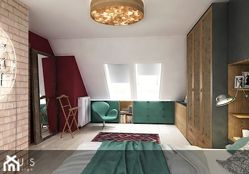 Poddasze Bielawa - Średnia biała czerwona sypialnia na poddaszu, styl tradycyjny - zdjęcie od INTUS DeSiGn