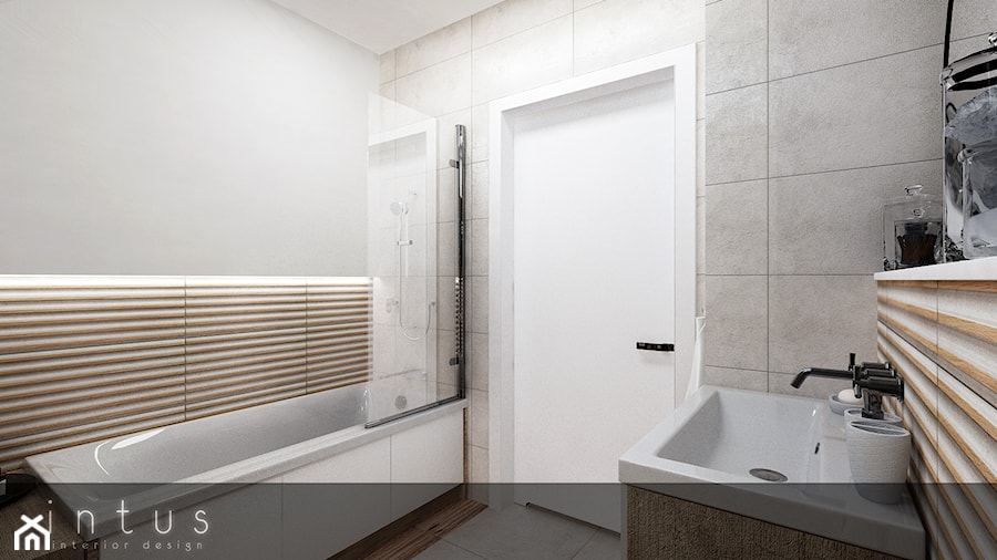 Dom Tychy - Mała bez okna z lustrem łazienka, styl skandynawski - zdjęcie od INTUS DeSiGn