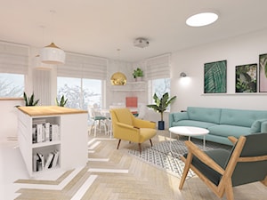 Mieszkanie 2, 84m2 - Średni biały salon z kuchnią z jadalnią, styl skandynawski - zdjęcie od A+A