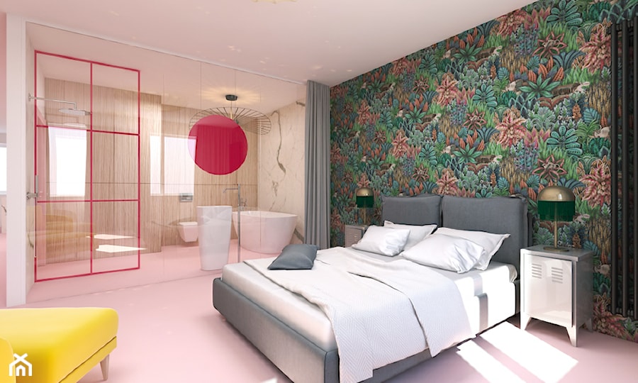 Mieszkanie 100m2 - Średnia biała sypialnia z łazienką, styl nowoczesny - zdjęcie od A+A
