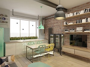 Mieszkanie 2, 60m2 - Mała średnia otwarta z salonem z lodówką wolnostojącą kuchnia jednorzędowa z oknem, styl industrialny - zdjęcie od A+A