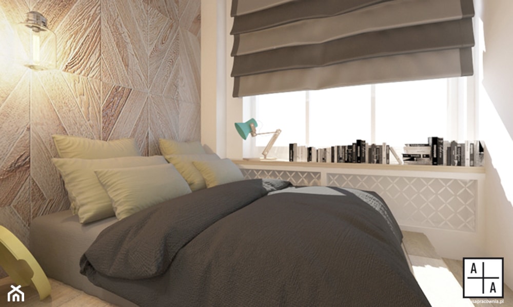 Mieszkanie 2, 60m2 - Mała biała sypialnia, styl industrialny - zdjęcie od A+A - Homebook