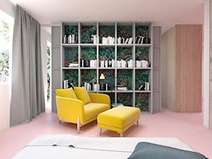 Mieszkanie 100m2 - Duża szara sypialnia z garderobą z łazienką, styl nowoczesny - zdjęcie od A+A