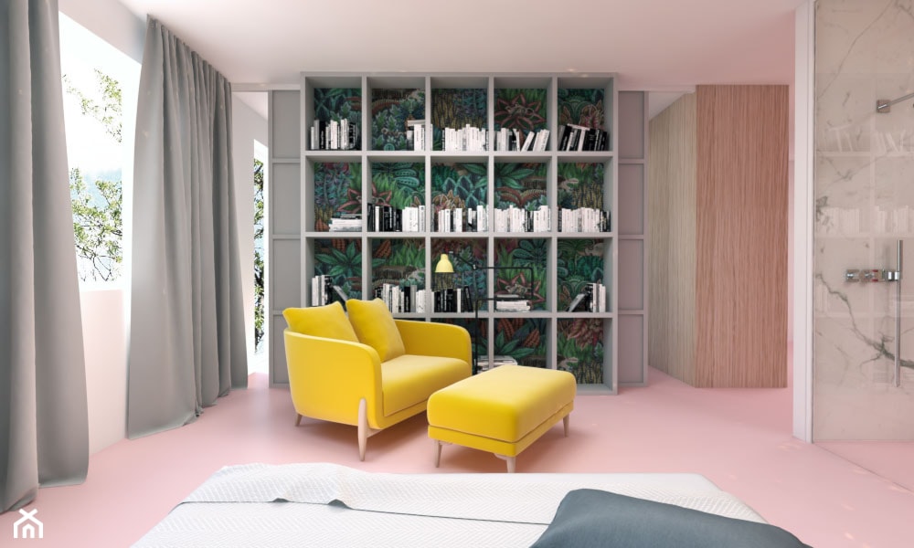 Mieszkanie 100m2 - Duża szara sypialnia z garderobą z łazienką, styl nowoczesny - zdjęcie od A+A - Homebook