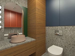 Mieszkanie 2+1, 80m2 - Mała z lustrem z marmurową podłogą z punktowym oświetleniem łazienka, styl nowoczesny - zdjęcie od A+A