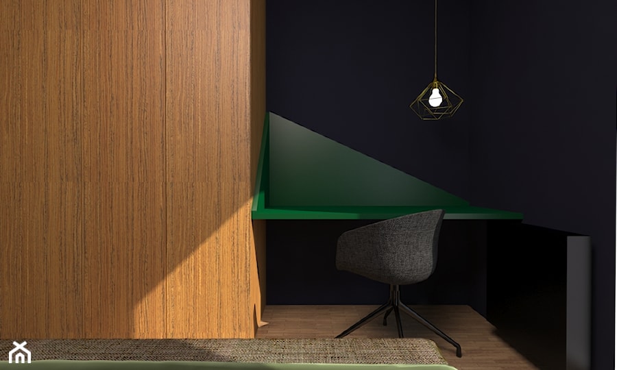 Mieszkanie 2+1, 80m2 - Mała czarna zielona z biurkiem sypialnia, styl nowoczesny - zdjęcie od A+A