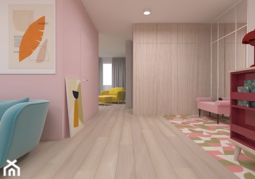 Mieszkanie 100m2 - Duży biały różowy hol / przedpokój, styl nowoczesny - zdjęcie od A+A