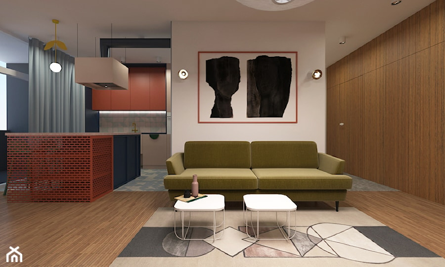 Mieszkanie 2+1, 80m2 - Średni szary salon, styl nowoczesny - zdjęcie od A+A